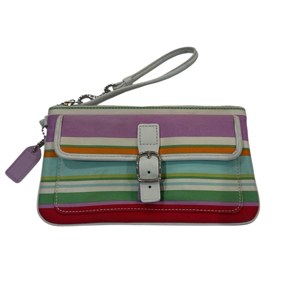 Vintage Y2K Coach Hampton Multicolor Striped Twill Wristlet, style number 40509